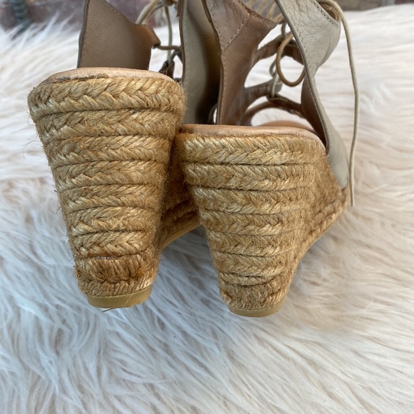 Eric Michael Taupe Leather Espadrille Wedges, Size 39 - Picture 10 of 14